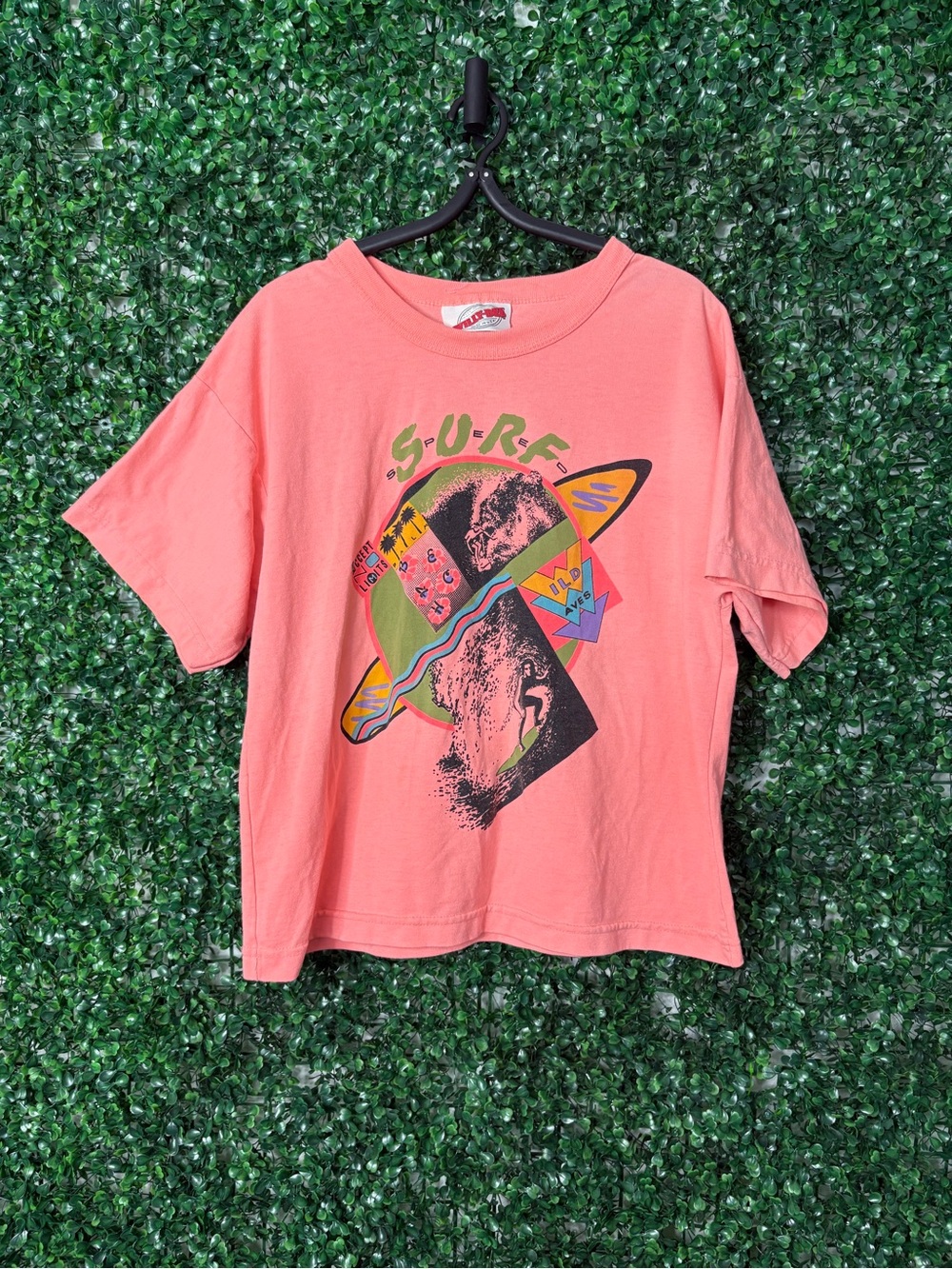 Vintage 80’s Willy-Dee Graphic Surf Short-Sleeve Tee in Neon Coral